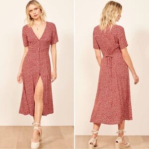 Reformation Locklin Dress Red Womens Size 4 Maxi Button Front Romantic Bohemian
